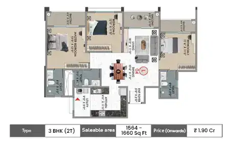 3 BHK (2T)-1564-1660 SqFt